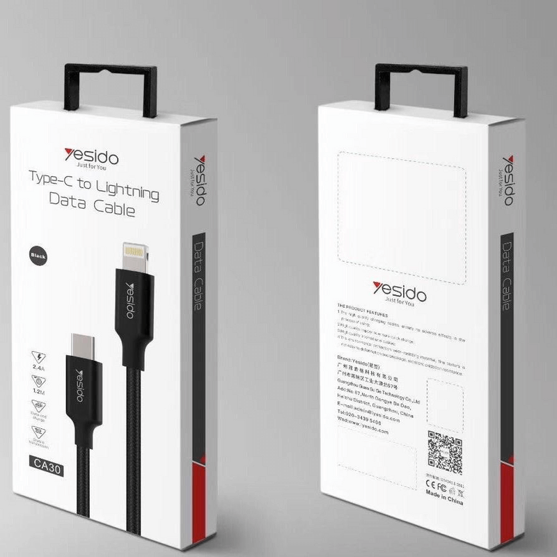 black-a-yesido-ca30-type-c-lightning-data-cable