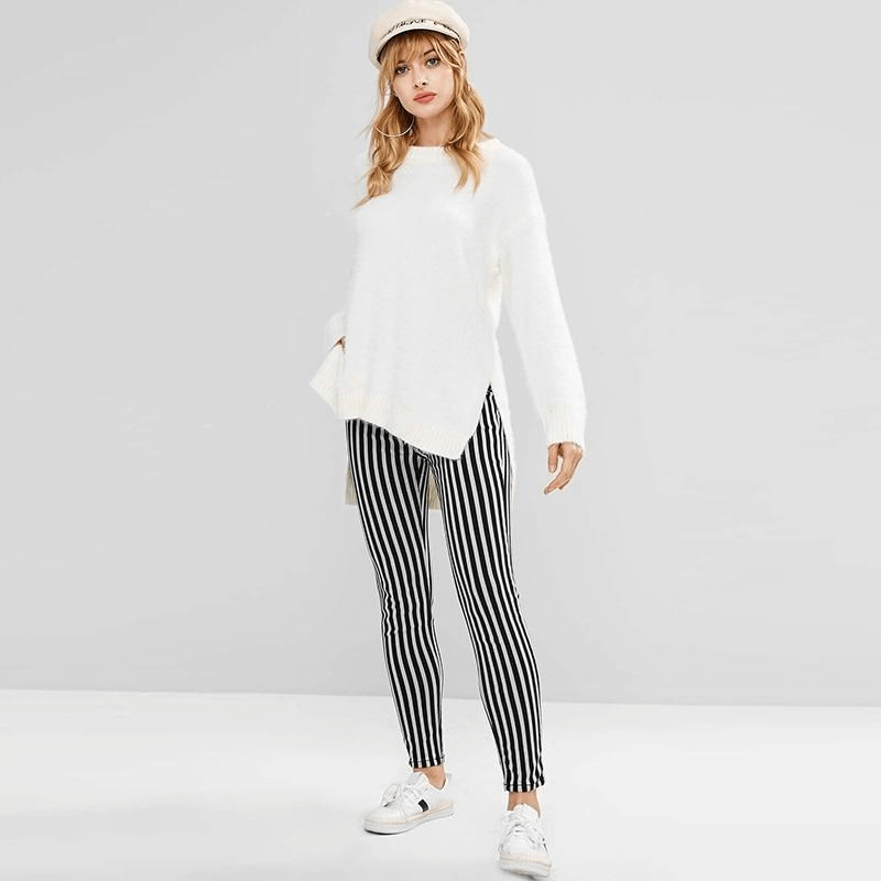 women-trousers-black-white-broad-striped-leggings