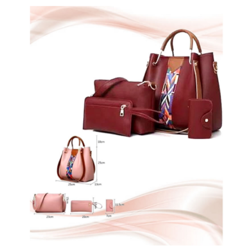 luxurious-maroon-leather-hand-bags-4-pcs-set