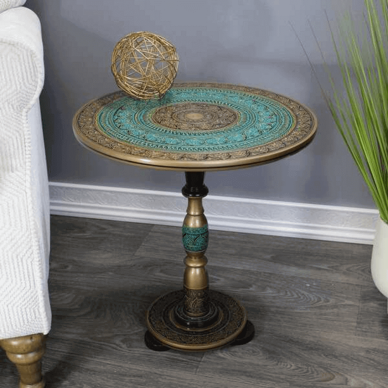natural-rosewood-round-accent-table-turquoise
