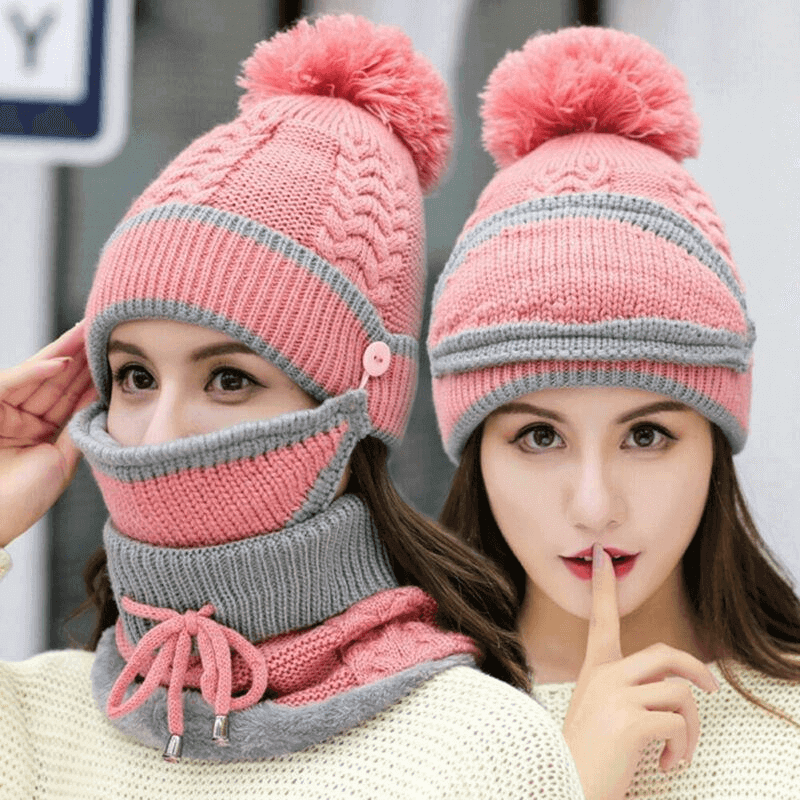 3pcs-women-winter-warm-scarf-knitted-hat-mask