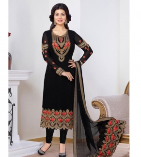 Embroidered Chiffon Black Suit