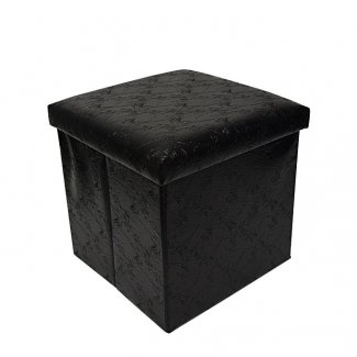 Folding Storage Ottoman Foot Rest & Stool - Black