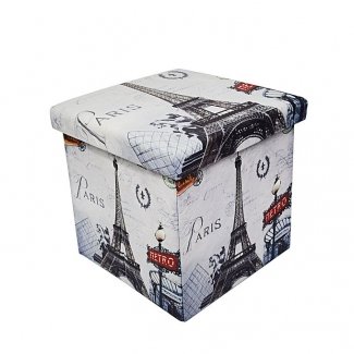 Folding Storage Ottoman Foot Rest & Stool - Eiffel Tower