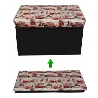 Foldable Storage Stool Seat Suede Cube Ottoman Bench-red