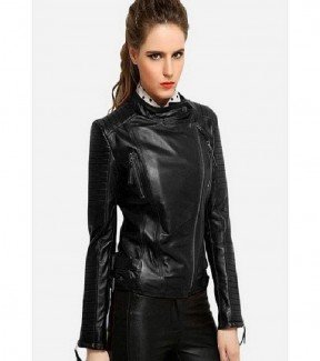 Women Slim Fit Pu Leather Jacket Mg56