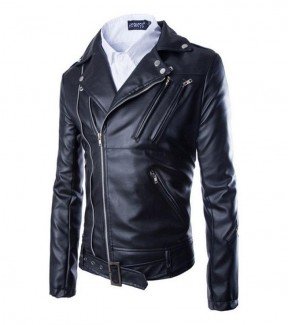 Men's Slim Fit Biker Leather Jacket MBD