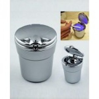 LED Chrome Ashtray With Blue LED For Cars - Silver