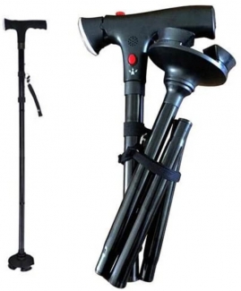 Folding Walking Stick, Adjustable, Lightweight, LED & Alarm
