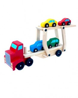 01 Carrier Truck and 4 Cars Wooden Toy Set 