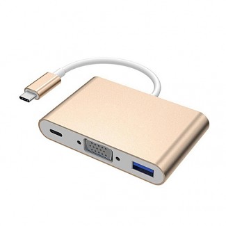 Type C To 1080p VGA+USB 3.0+Type-C Adapter - Gold