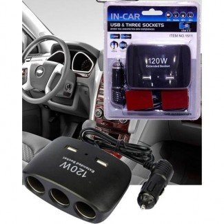 In Car USB Charger & Three Sockets