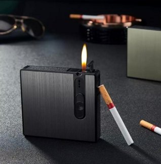 Portable Lighter Push Cigarette Holder Case Tobacco Box