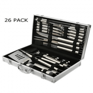Stainless Steel BBQ Grill Tools Set With 26 Pieces With Aluminium Case