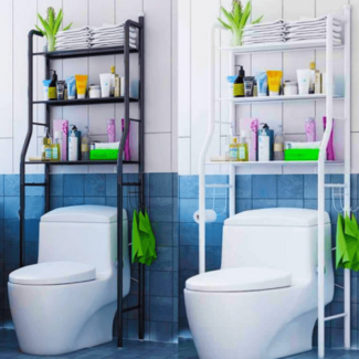 Over The Toilet 3 Shelf Metal Storage Cabinet (Black& White)