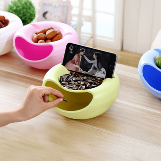 Storage Box Double Layer Bowl For Dry Fruits with Mobile Holder