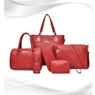 Brick Red Leather Handbag 6pcs Set