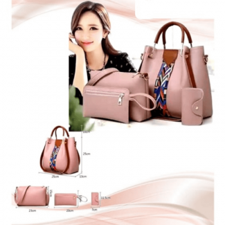 Stylish Pink Leather Handbag 4pcs Set