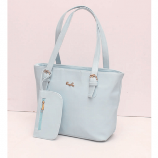 Tote Style Sky Blue Leather Handbag