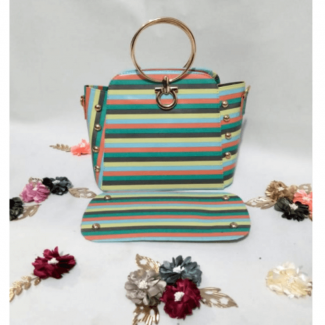 Gold Handle Abstract Printed Leather Handbag 