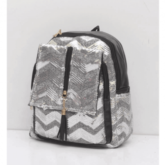 Trendy Silver Glittered Backpack
