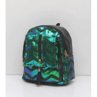 Stylish Pattern Green Glittered Backpack