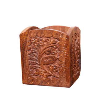 WOODEN PEN HOLDER ROUND  -- BRASS ENGRAVING