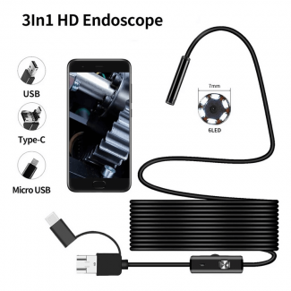 3 In 1 Type-c Android 6 LEDs USB Endoscope Inspection Mini Camera Borescope