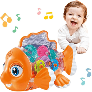 Electric Transparent Gear Fish Musical Toy