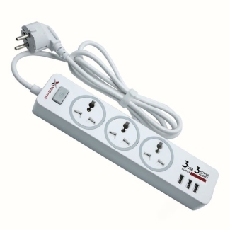 Speed X-303 Power Strip Socket 3 Switch Sockets and 3 USB Ports