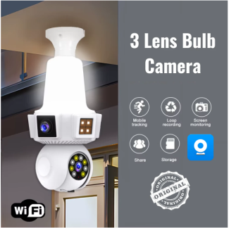 03 Lenses Triple Screen 2+2+2MP Wireless Wifi E27 Light Bulb Camera